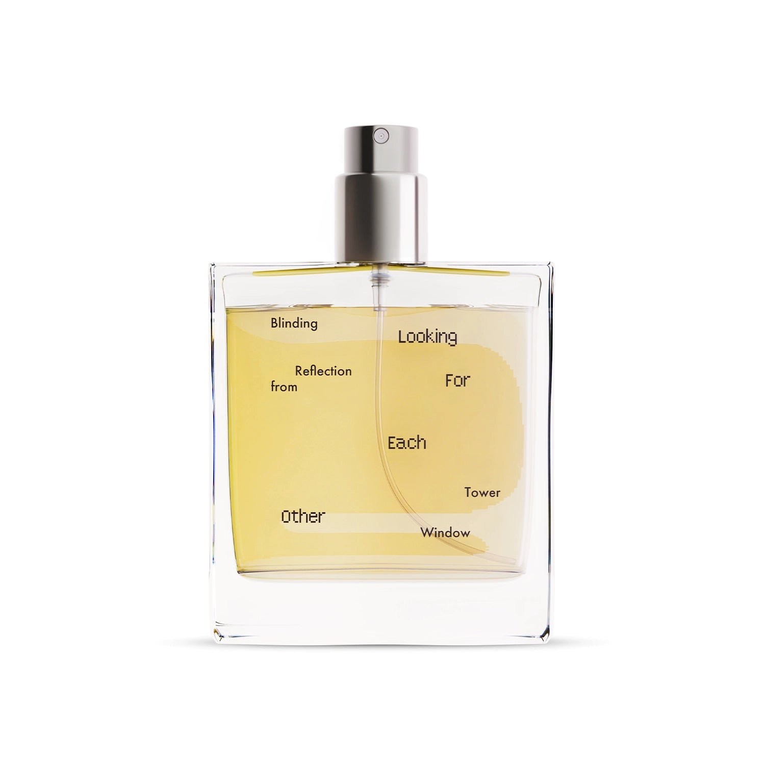 A 50ml glass bottle of Looking For Each Other's Blinding Reflection from Tower Window botanical fragrance against a white background.